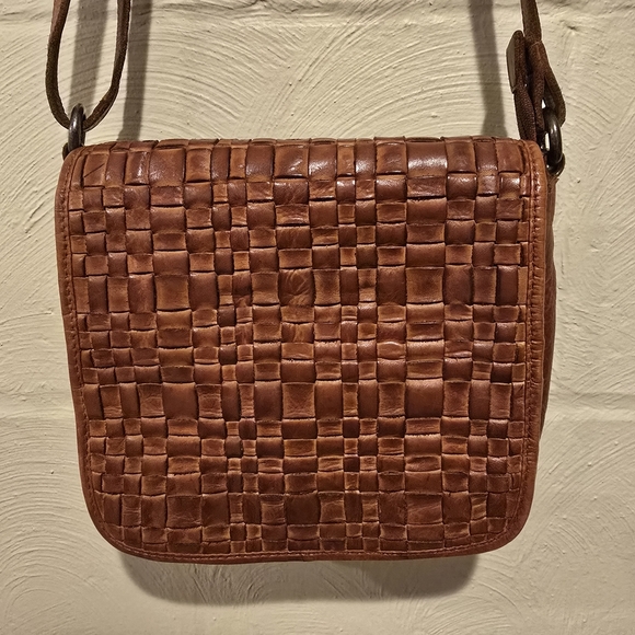 Vilenca Holland Handbags - Vilenca Holland Woven Leather Crossbody Saddle Bag Purse Brown Boho Western.